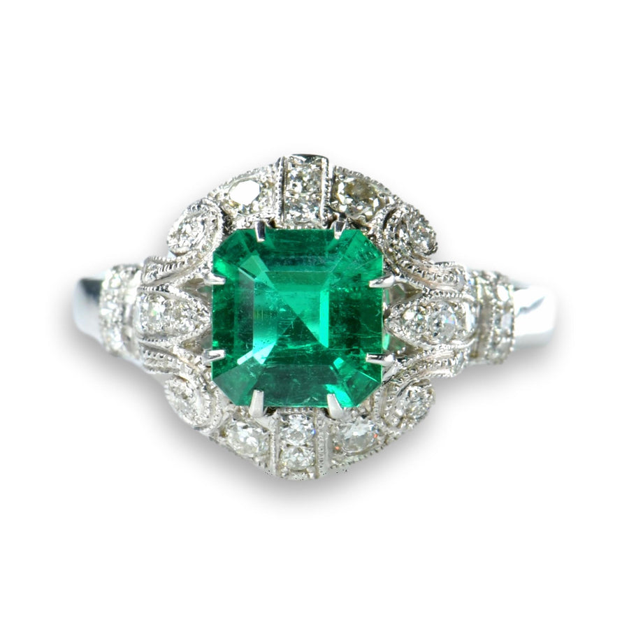 No Oil Colombia Emerald Diamond Ring AGL Certification