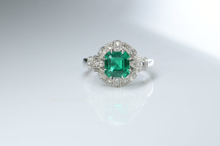 No Oil Colombia Emerald Diamond Ring AGL Certification - SOLD