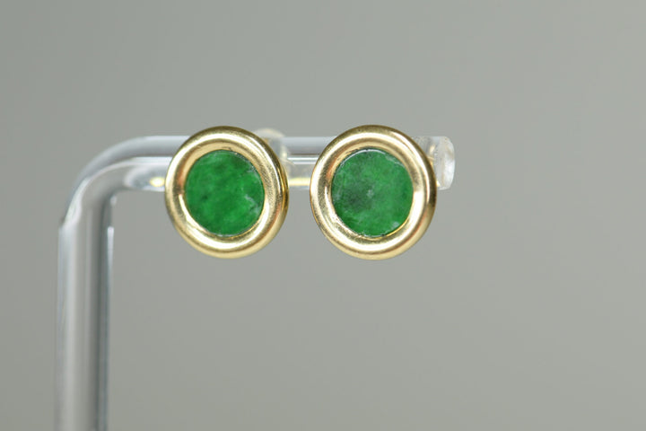 A Pair of Classic 18 Karat Gold Natural Jade Disc Earrings- SOLD