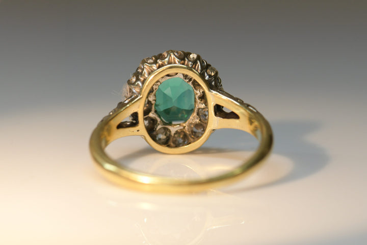 Victorian Colombian Emerald Diamond Cluster Antique Ring-SOLD