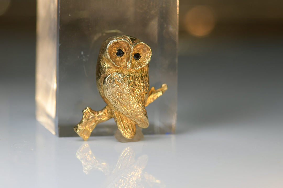Vintage Sapphire Gold Owl Brooch - SOLD