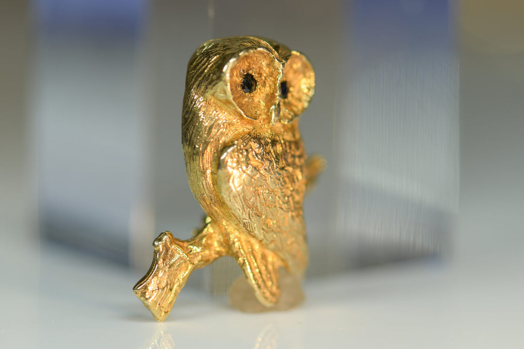 Vintage Sapphire Gold Owl Brooch - SOLD