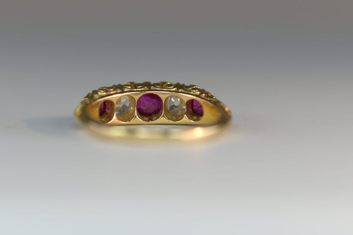 Victorian Ruby Diamond Five Stone Ring - SOLD
