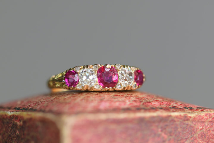 Victorian Ruby Diamond Five Stone Ring - SOLD