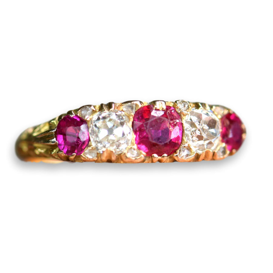 victorian antique ruby diamond five stone ring