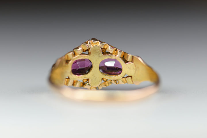 Victorian Pearl & Amethyst 15K Gold Antique Ring