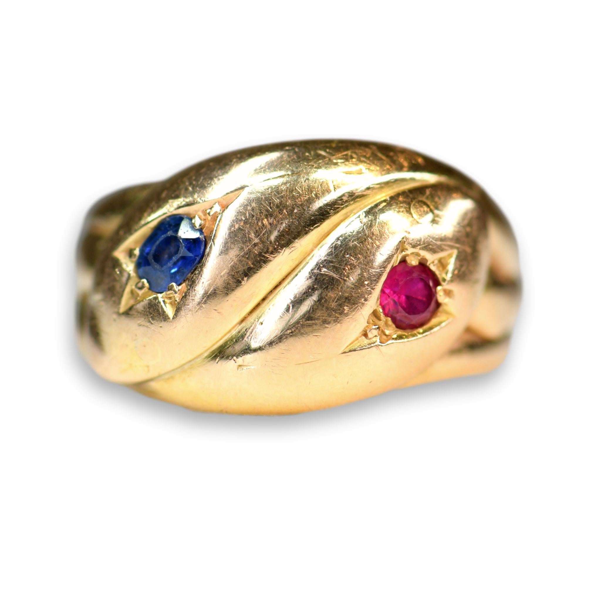 Victorian Antique Sapphire Ruby Double Snake 22K Yellow Gold Ring ...