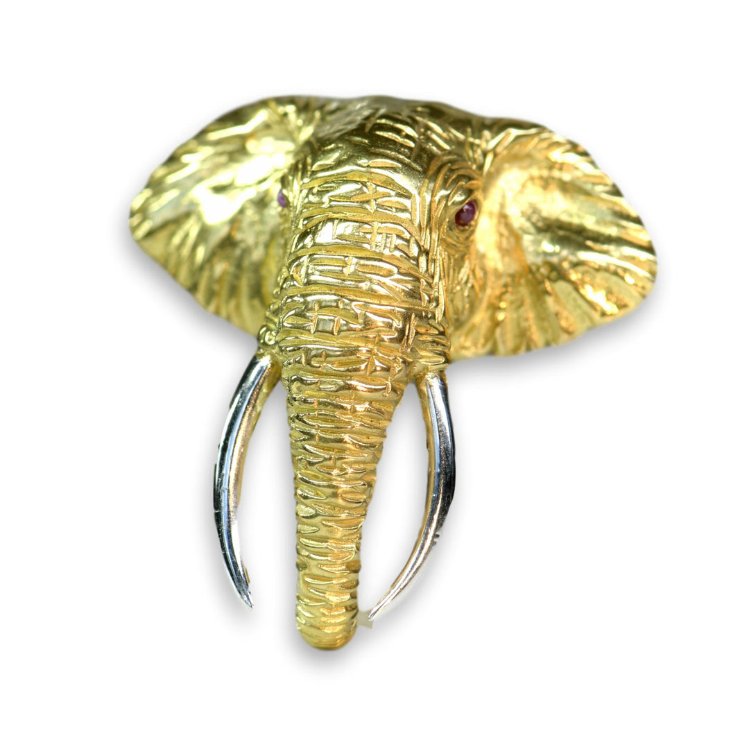 18 Karat Gold Ruby Elephant Head Brooch