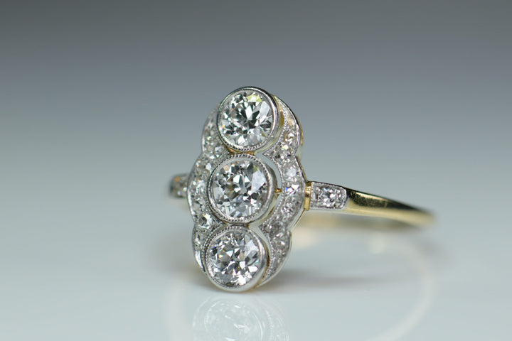 Art Deco Platinum Diamond Three Stone Diamonds Ring