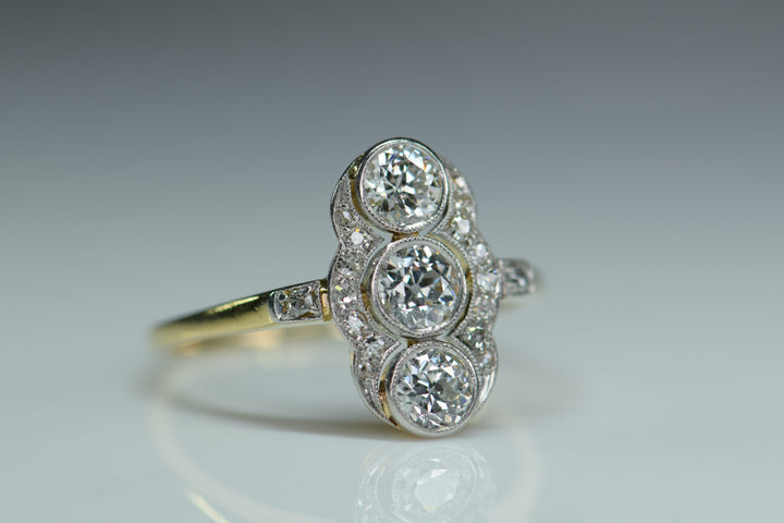 Art Deco Platinum Diamond Three Stone Diamonds Ring