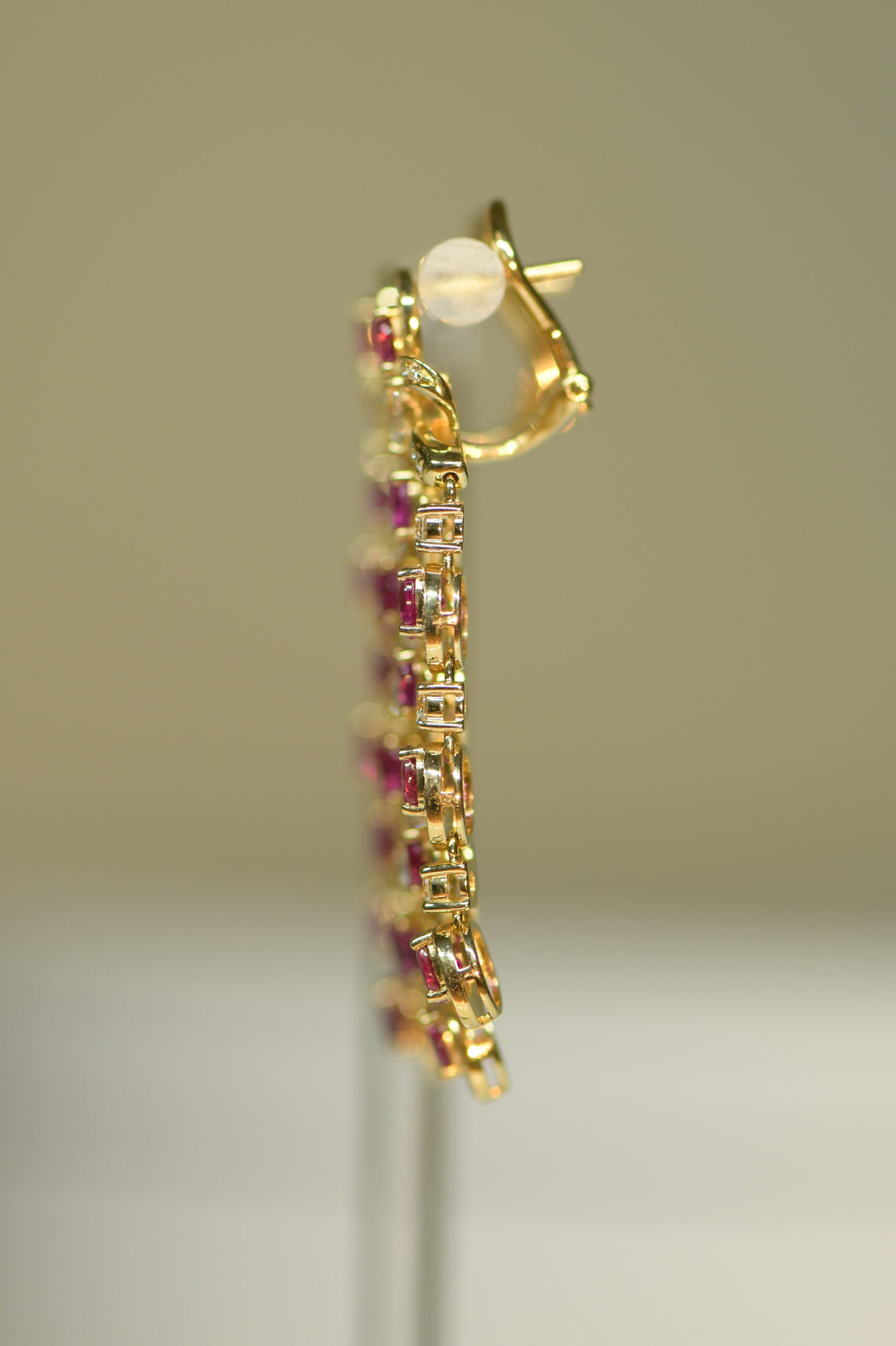 Pair of Ruby and Diamond Gold Drop Earrings