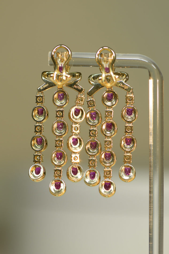 Pair of Ruby and Diamond Gold Drop Earrings