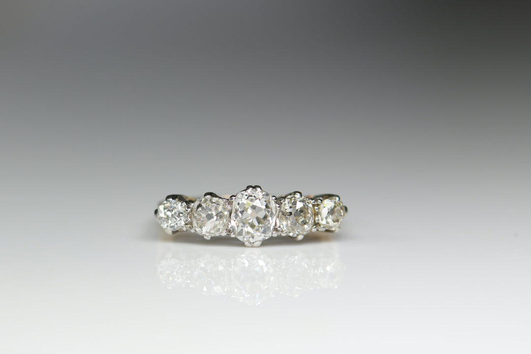 Art Deco 18 Karat Gold and Platinum Five-Stone Diamond Ring