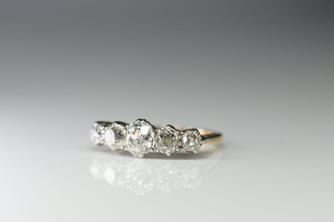 Art Deco 18 Karat Gold and Platinum Five-Stone Diamond Ring