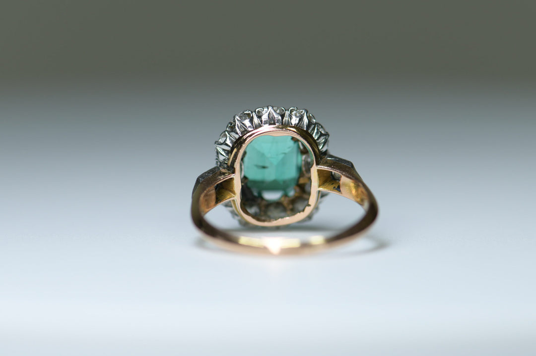 Antique French Gold Colombia Emerald Diamond Cluster Ring - SOLD