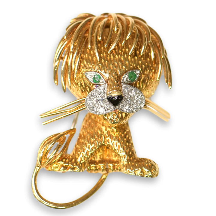 Van Cleef & Arpels Gold Diamond Emerald Lion Brooch