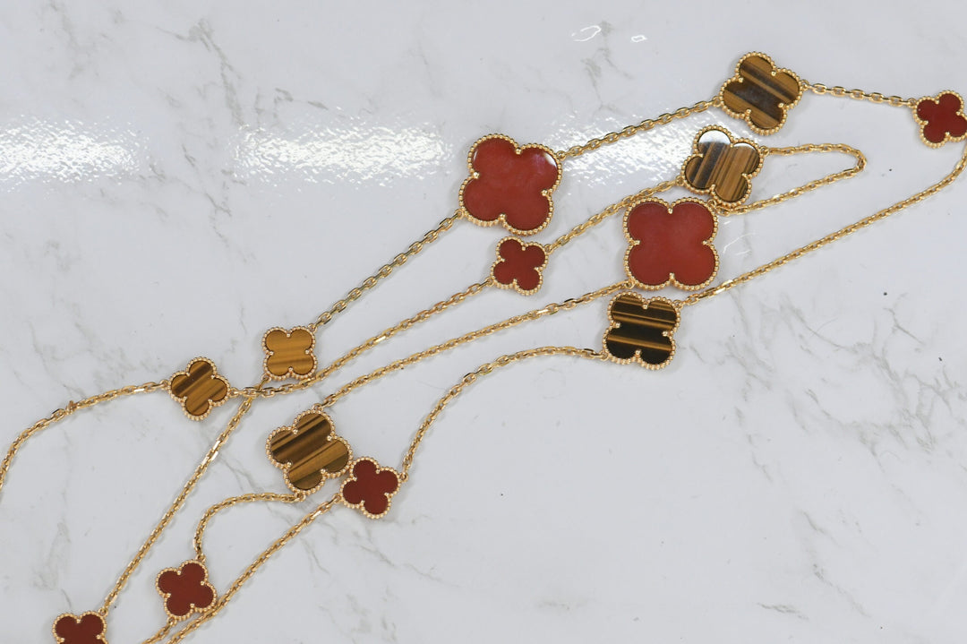 Van Cleef & Arpels Magic Alhambra 16 Motifs Tiger Eye and Carnelian Long Necklace