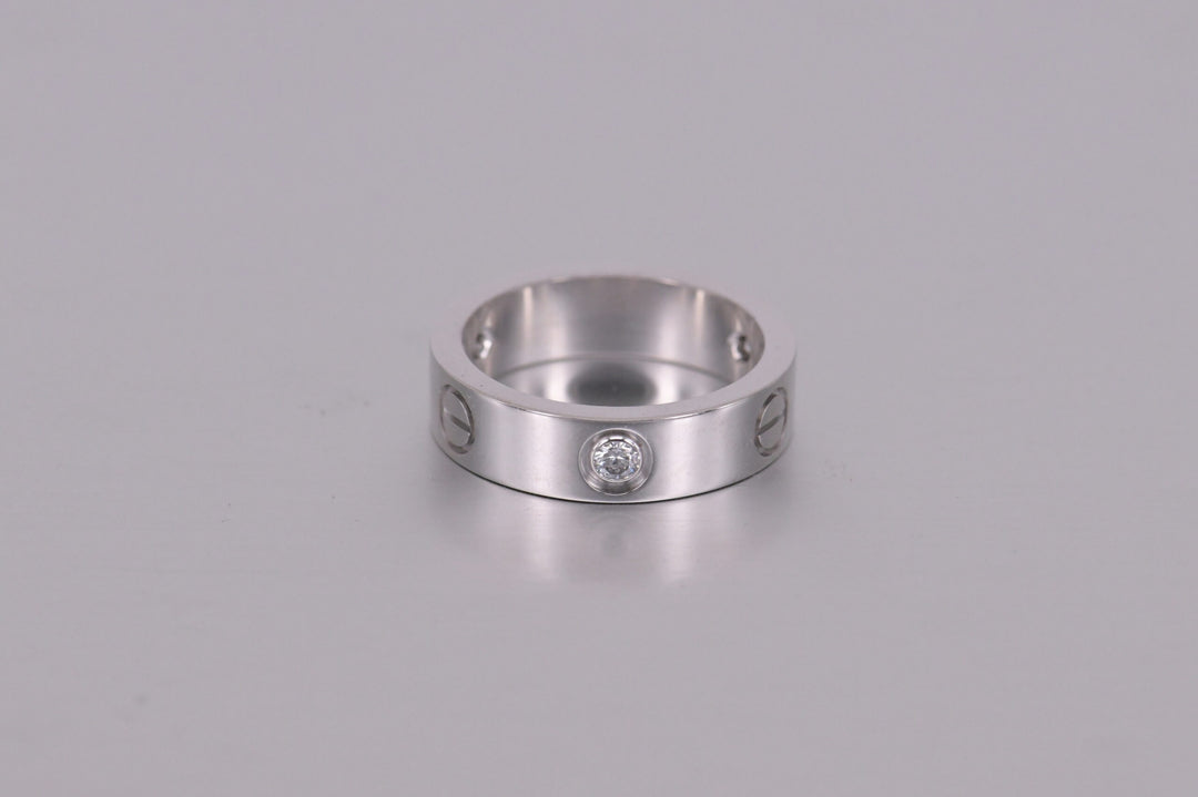 Cartier White Gold 3 Diamond Love Ring Size 55