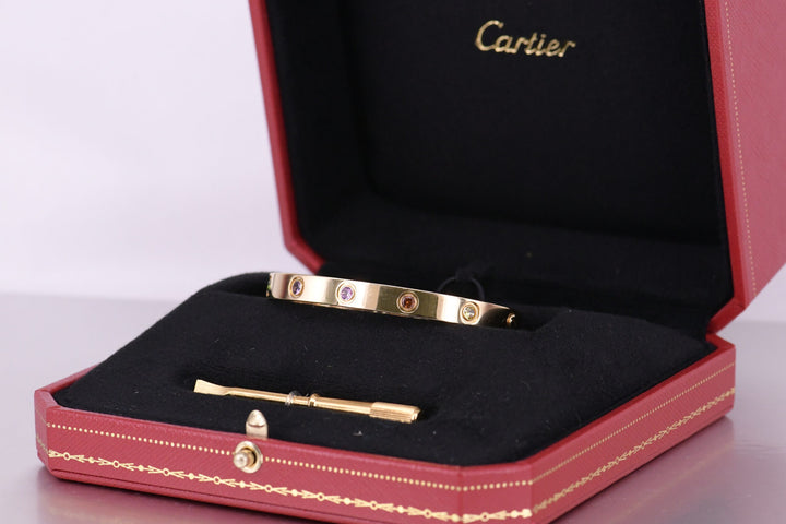 Cartier Multi 10 Gem Yellow Gold Love Bracelet Size 16