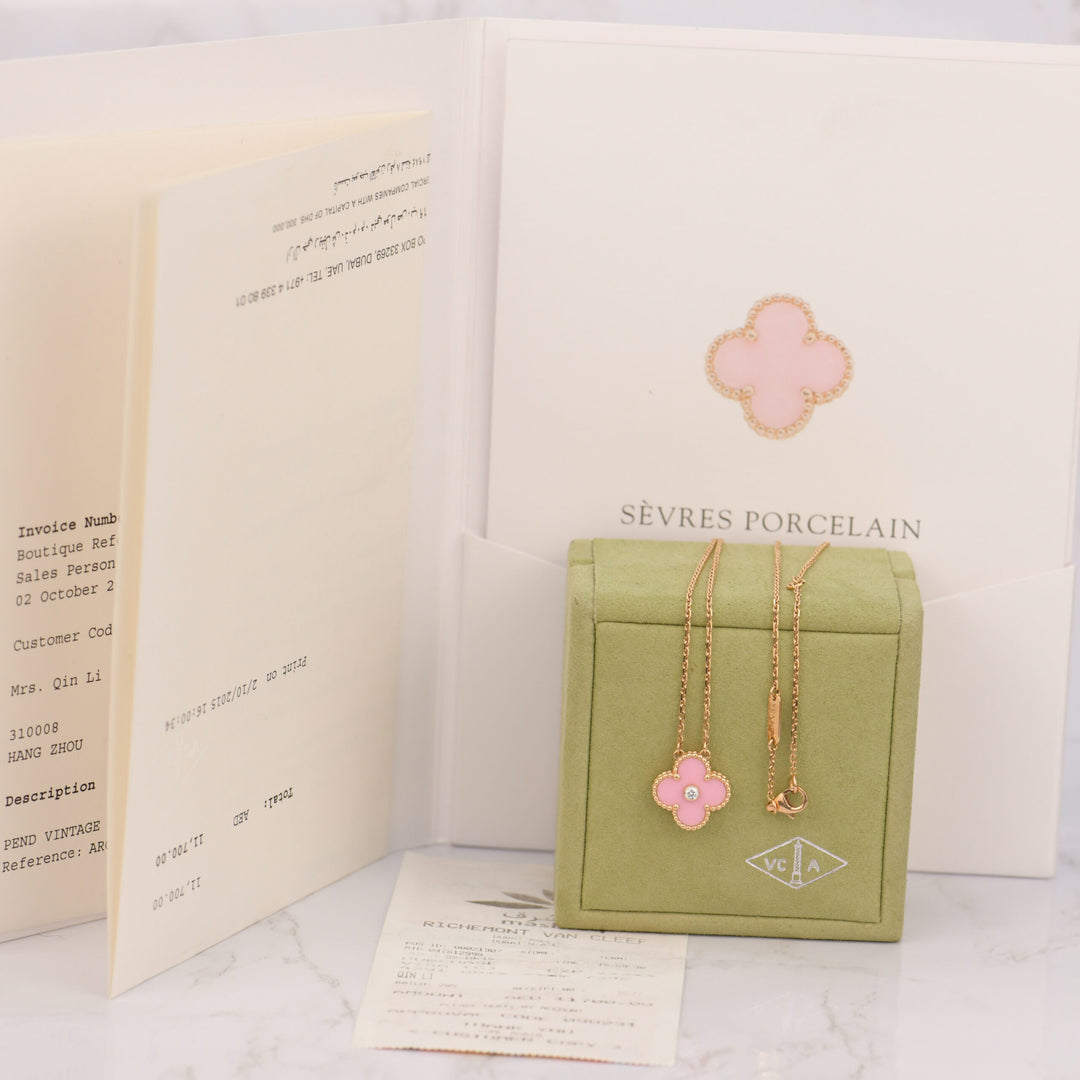 Preowned-Van-Cleef-Arpels-Limited-Edition-Alhambra-Necklace-with-box-authentic-card