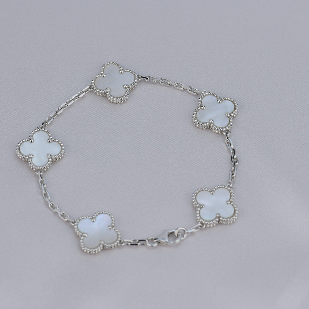 Van Cleef & Arpels 5 Motif Alhambra Mother Of Pearl White Gold Bracelet