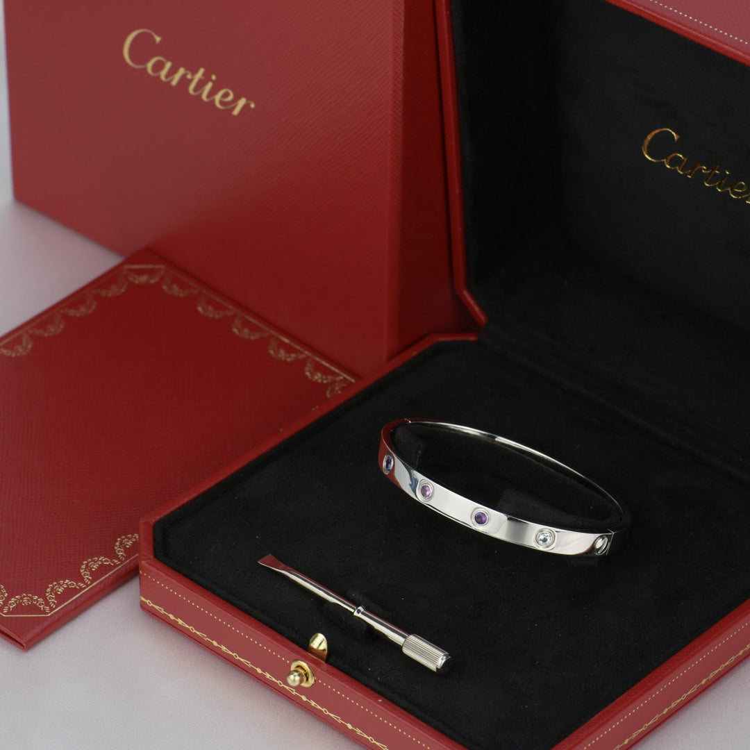 Cartier Love Bracelet Multi Gem White Gold Size 17