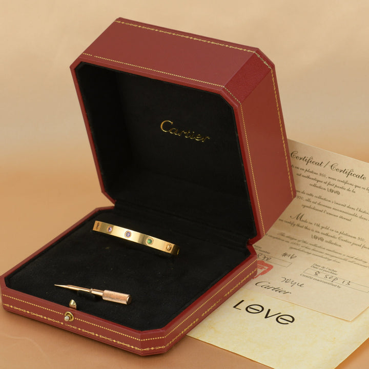 Cartier Love Bracelet Multi Gem Rose Gold Size 16