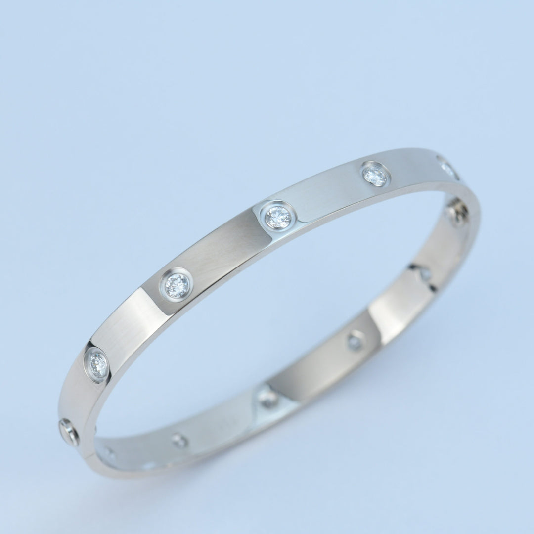 Cartier 10 Diamond Love Bracelet In White Gold Size 18