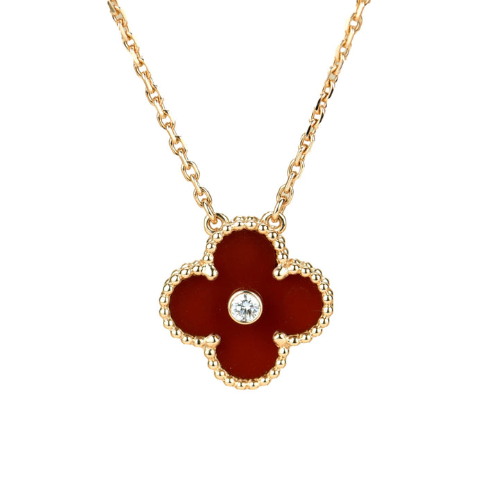Van Cleef & Arpels Diamond Carnelian Limited Edition Alhambra Rose Gold Necklace