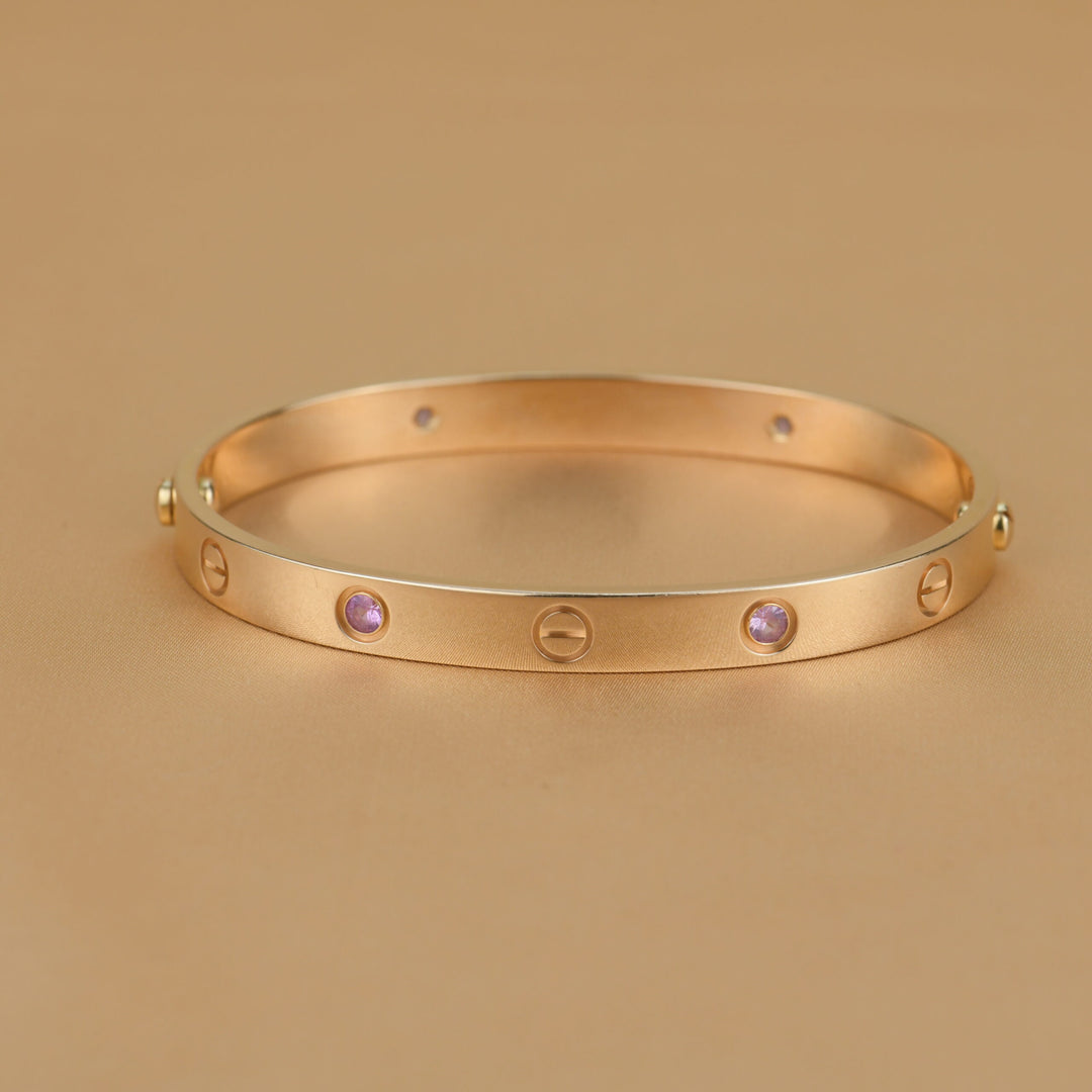 Cartier 4 Pink Sapphire Love Bracelet in Rose Gold Size 16