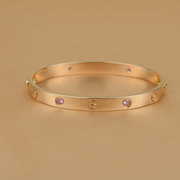 Cartier 4 Pink Sapphire Love Bracelet in Rose Gold Size 16