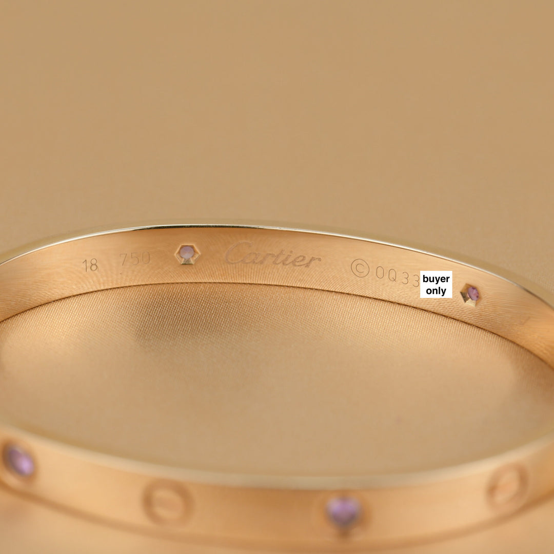 Cartier 4 Pink Sapphire Love Bracelet in Rose Gold Size 18