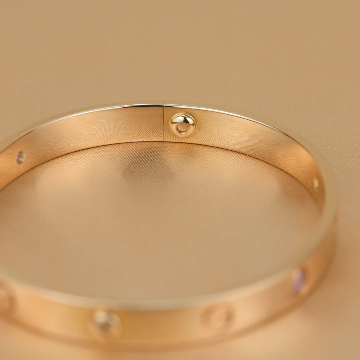 Cartier 4 Pink Sapphire Love Bracelet in Rose Gold Size 16