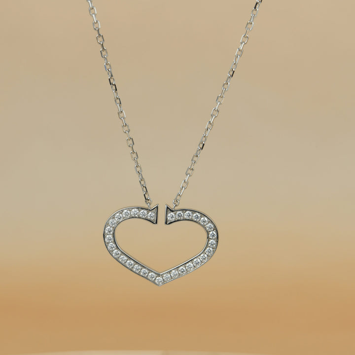 Cartier Hearts and Symbols Large Diamond 18k White Gold Pendant Necklace