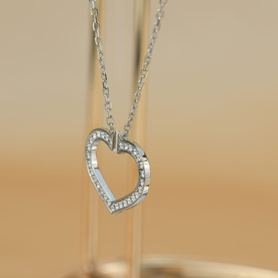 Cartier Hearts and Symbols Large Diamond 18k White Gold Pendant Necklace