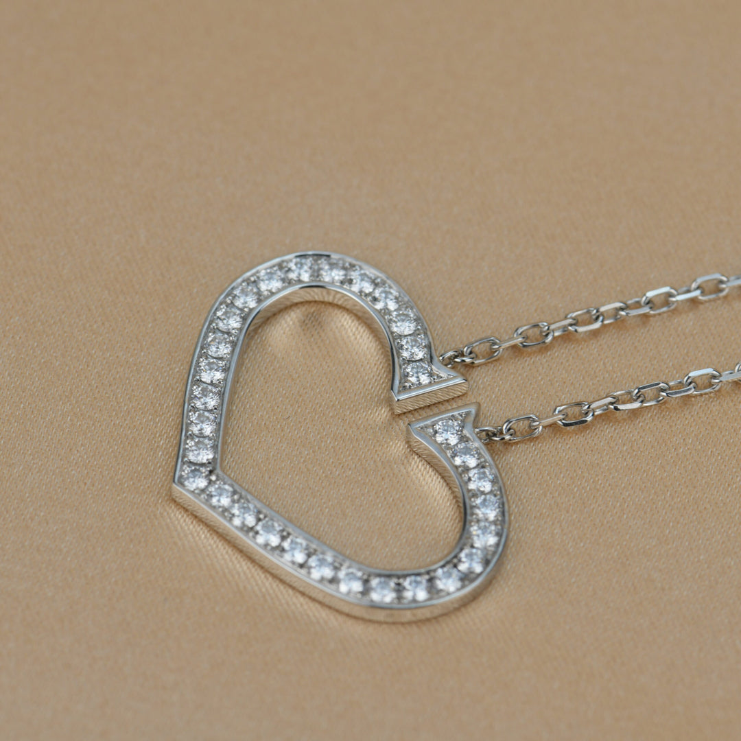 Cartier Hearts and Symbols Large Diamond 18k White Gold Pendant Necklace