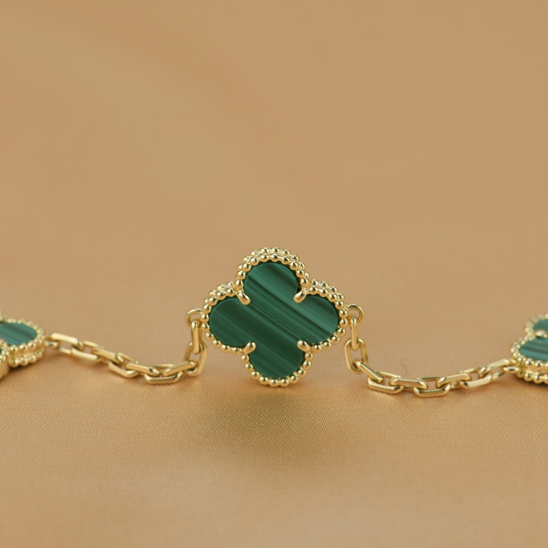 Van Cleef & Arpels 5 Motif Vintage Alhambra Malachite Yellow Gold Bracelet