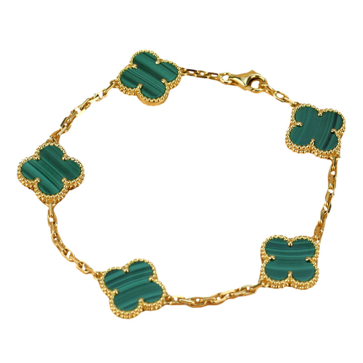 Van Cleef & Arpels 5 Motif Vintage Alhambra Malachite Yellow Gold Bracelet