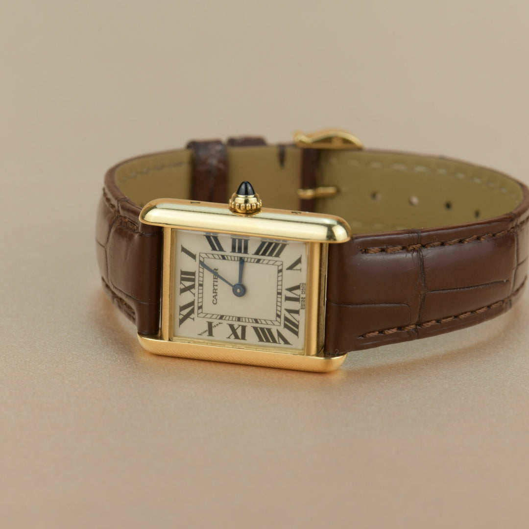 Cartier - Tank Louis Cartier Small 18K Yellow Gold Leather Sapphire - W1529856 | Art Of Time