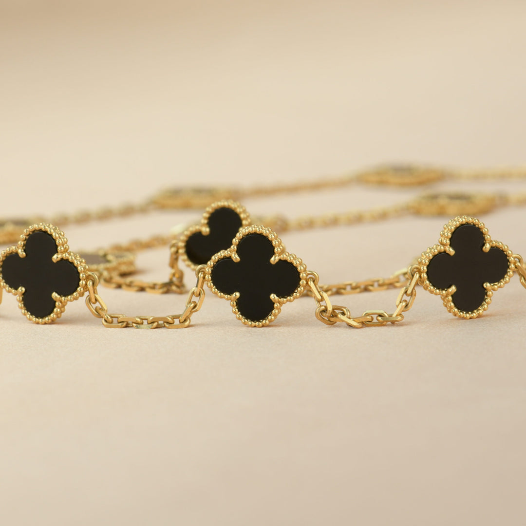 Van Cleef & Arpels Onyx Vintage Alhambra 20 Motif Long Necklace