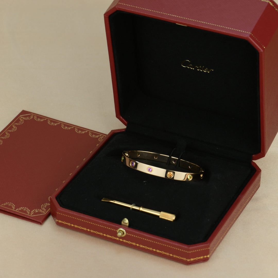 Cartier Love Multi Gem Rose Gold Bracelet Size 17