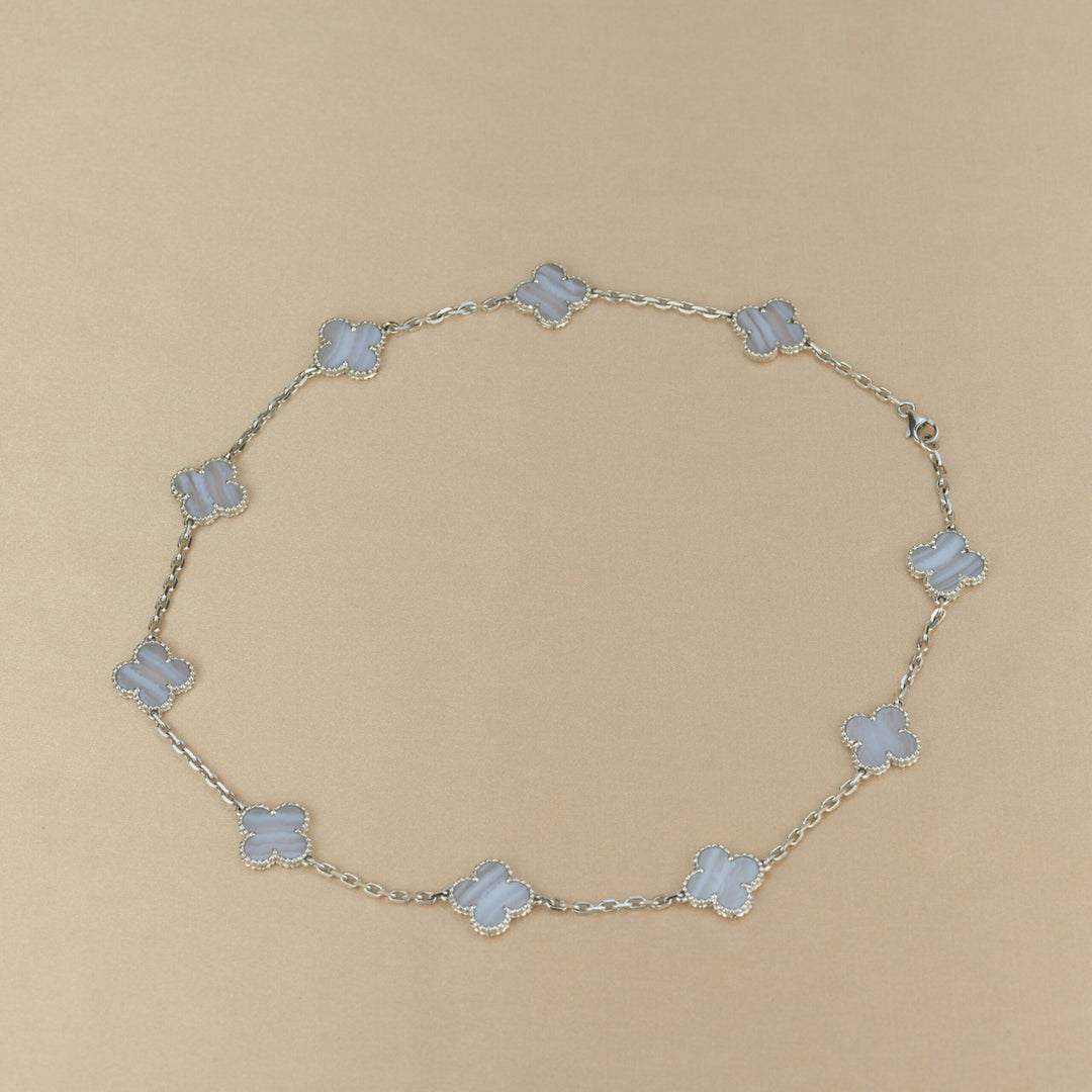 Van Cleef & Arpels Vintage Alhambra 10 Motif Chalcedony Necklace