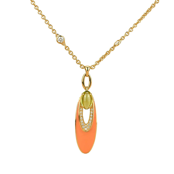 Bvlgari Coral Peridot Diamond 18K Gold Pendant Necklace