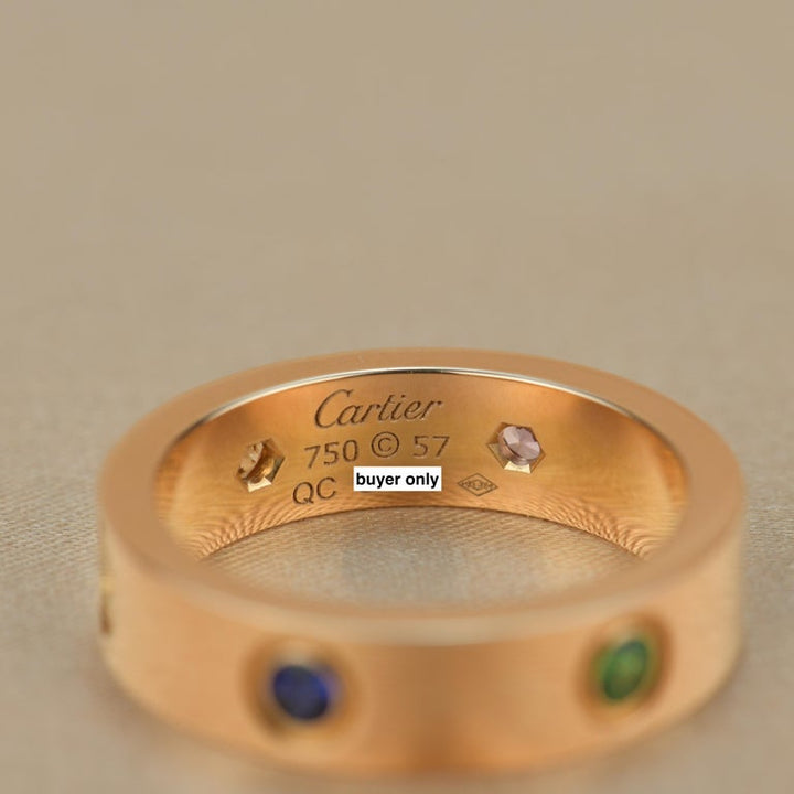 Cartier Love 18K Rose Gold Rose Multi Gem Ring Size 57