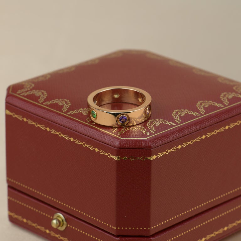 Cartier Love 18K Rose Gold Rose Multi Gem Ring Size 57