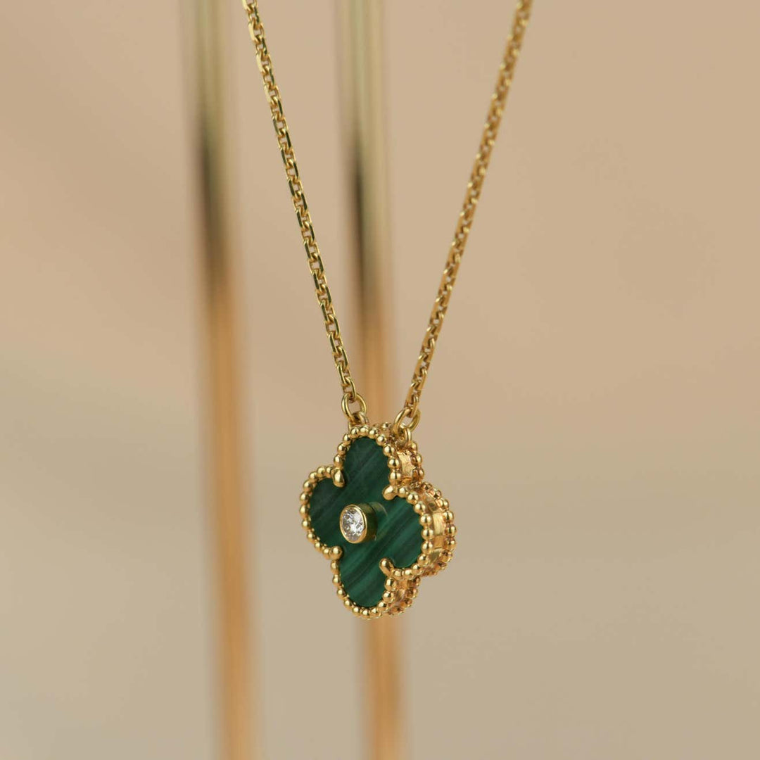 Van Cleef & Arpels Vintage Alhambra 2013 Diamond Malachite Pendant Necklace
