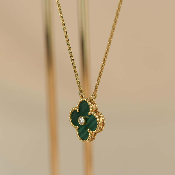 Van Cleef & Arpels Vintage Alhambra 2013 Diamond Malachite Pendant Necklace