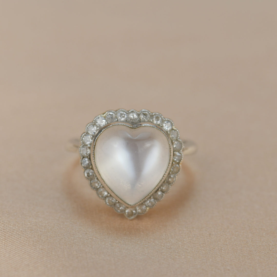 Antique Moonstone Diamond Heart Cluster Ring
