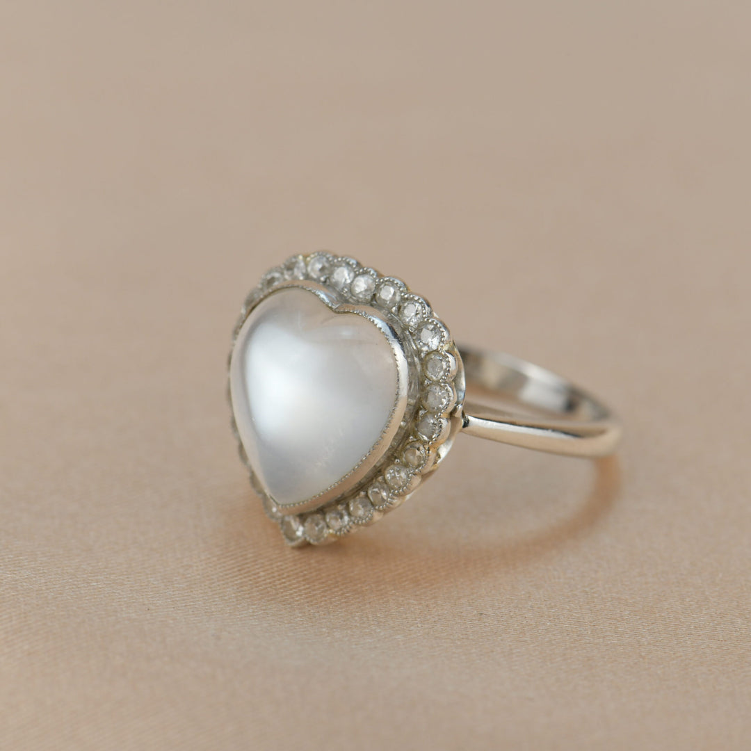 Antique Moonstone Diamond Heart Cluster Ring