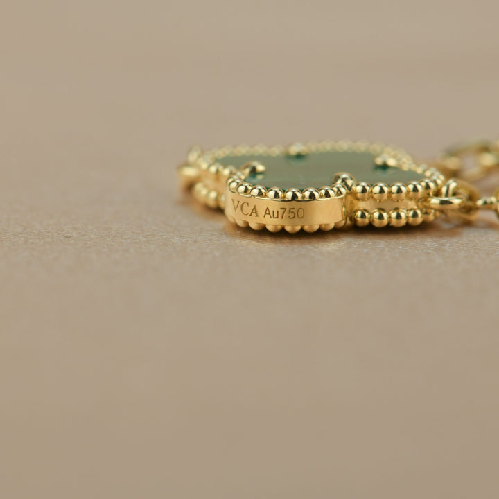 Van Cleef & Arpels 5 Motif Vintage Alhambra Malachite Gold Bracelet